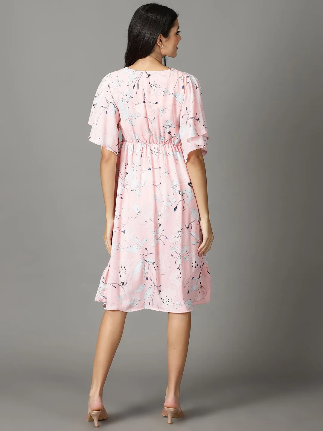 Women's Peach Printed Wrap Dress