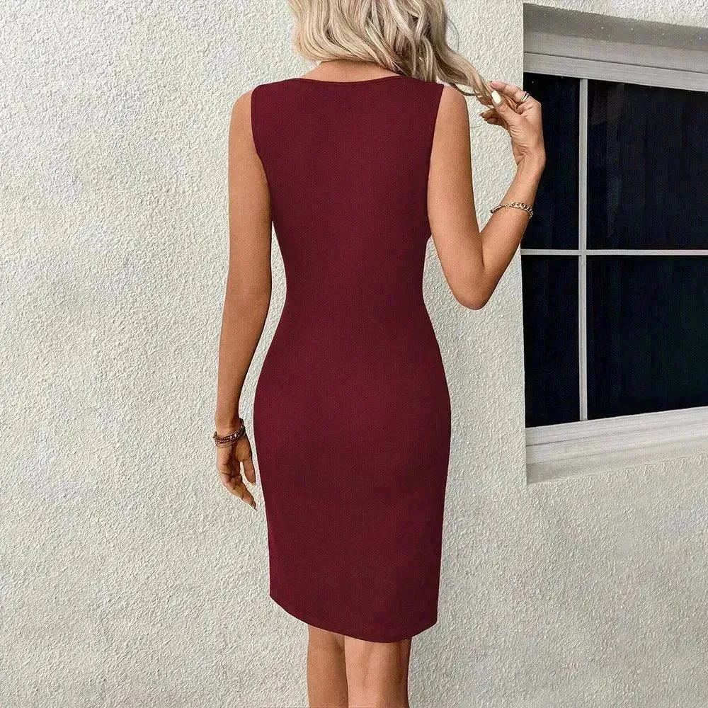 Women's Round Neck Slim-fit Hollow-out Design Sleeveless Sheath Summer Midi Dress for Evening Party Cocktail Party