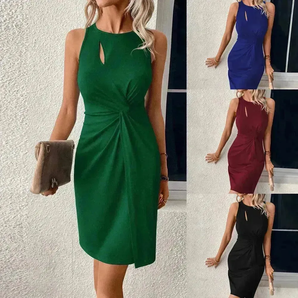 Women's Round Neck Slim-fit Hollow-out Design Sleeveless Sheath Summer Midi Dress for Evening Party Cocktail Party