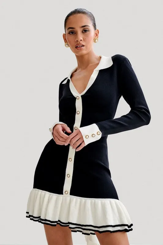 Womens Short Sweater Dress Button Front