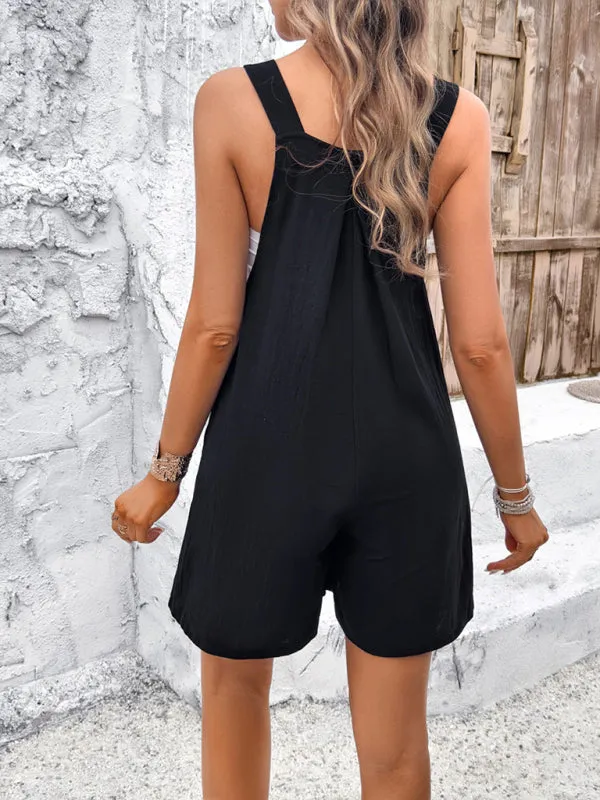 Women's Textured Bib Shorts Playsuit - Loose Overalls Romper