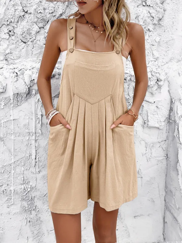 Women's Textured Bib Shorts Playsuit - Loose Overalls Romper