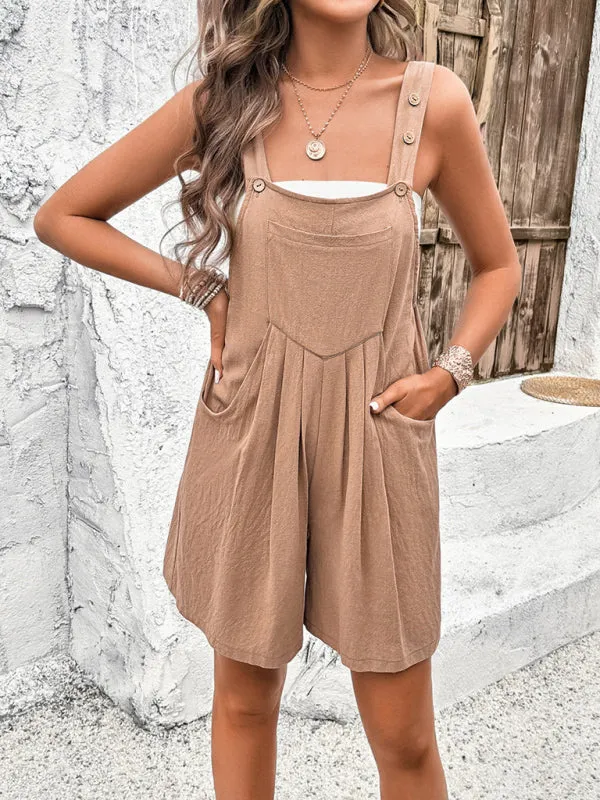 Women's Textured Bib Shorts Playsuit - Loose Overalls Romper