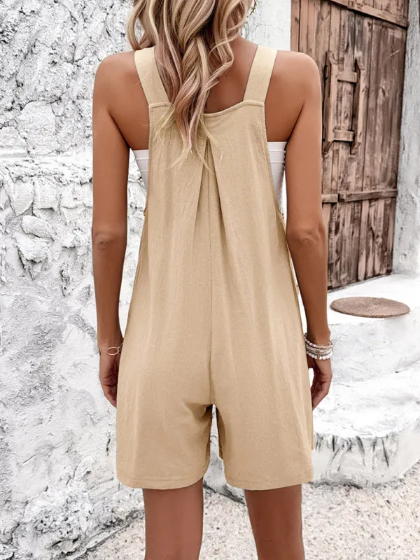 Women's Textured Bib Shorts Playsuit - Loose Overalls Romper