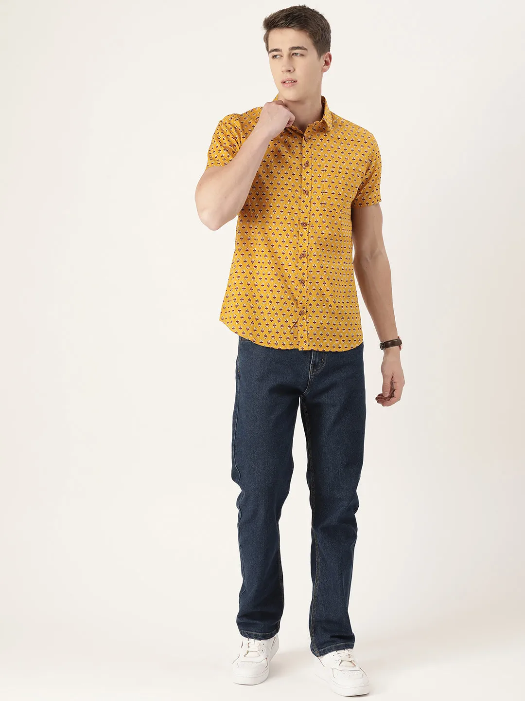 Yellow Cotton Printed Shirt