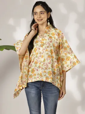 YellowFloral Cotton Kaftan Top