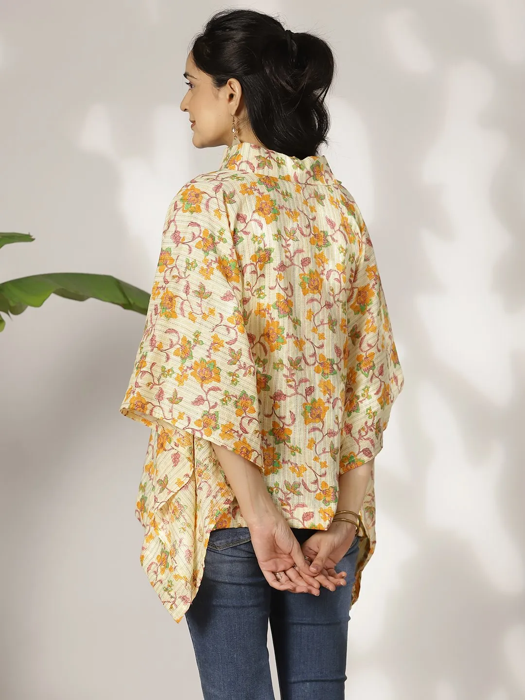 YellowFloral Cotton Kaftan Top